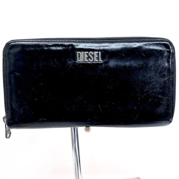 Vgt  Diesel  Black Leather Wallet Full Zip Store Mone & Credit Card Logo (64) - Picture 5 of 11